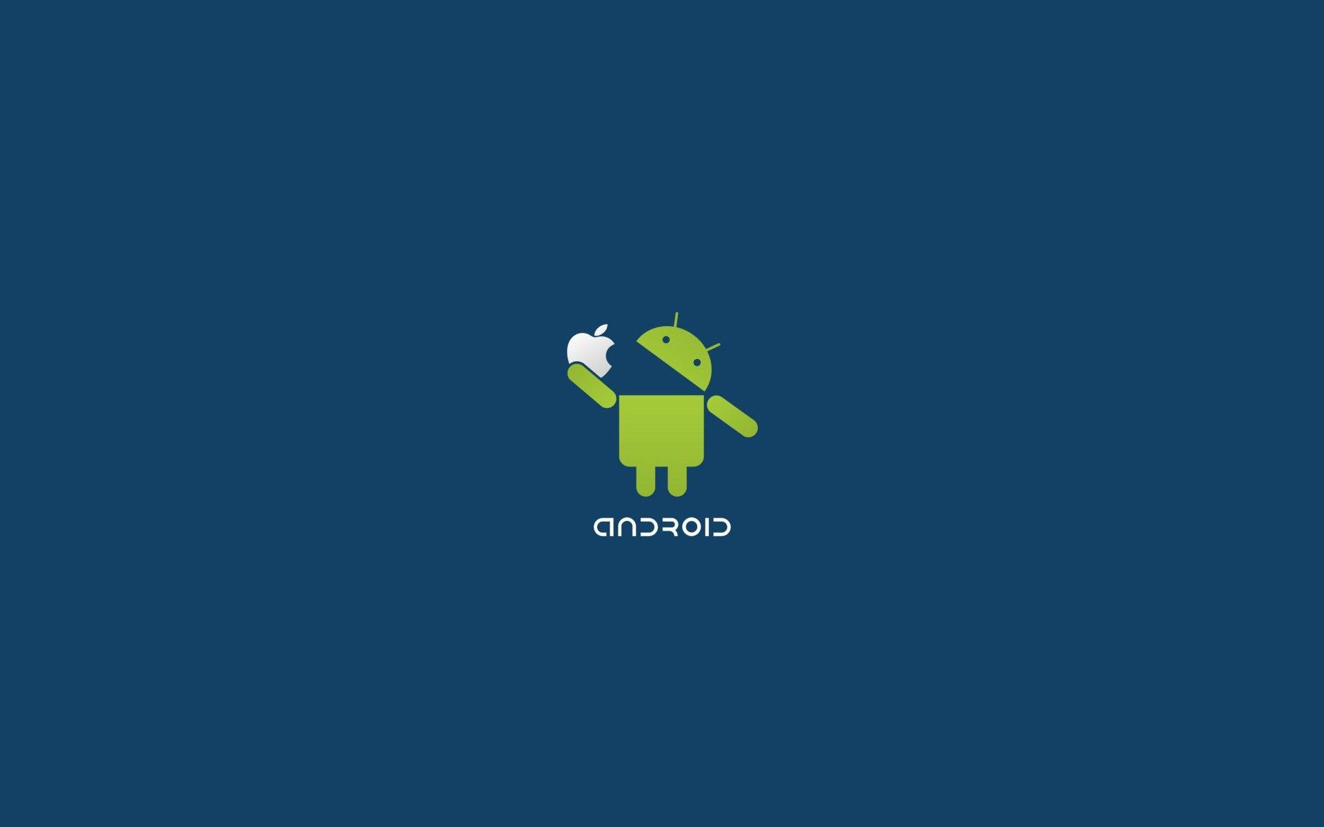 Robot Android che mangia mela Apple, azienda tech, 1920x1200 Full HD+ WUXGA, PC Desktop