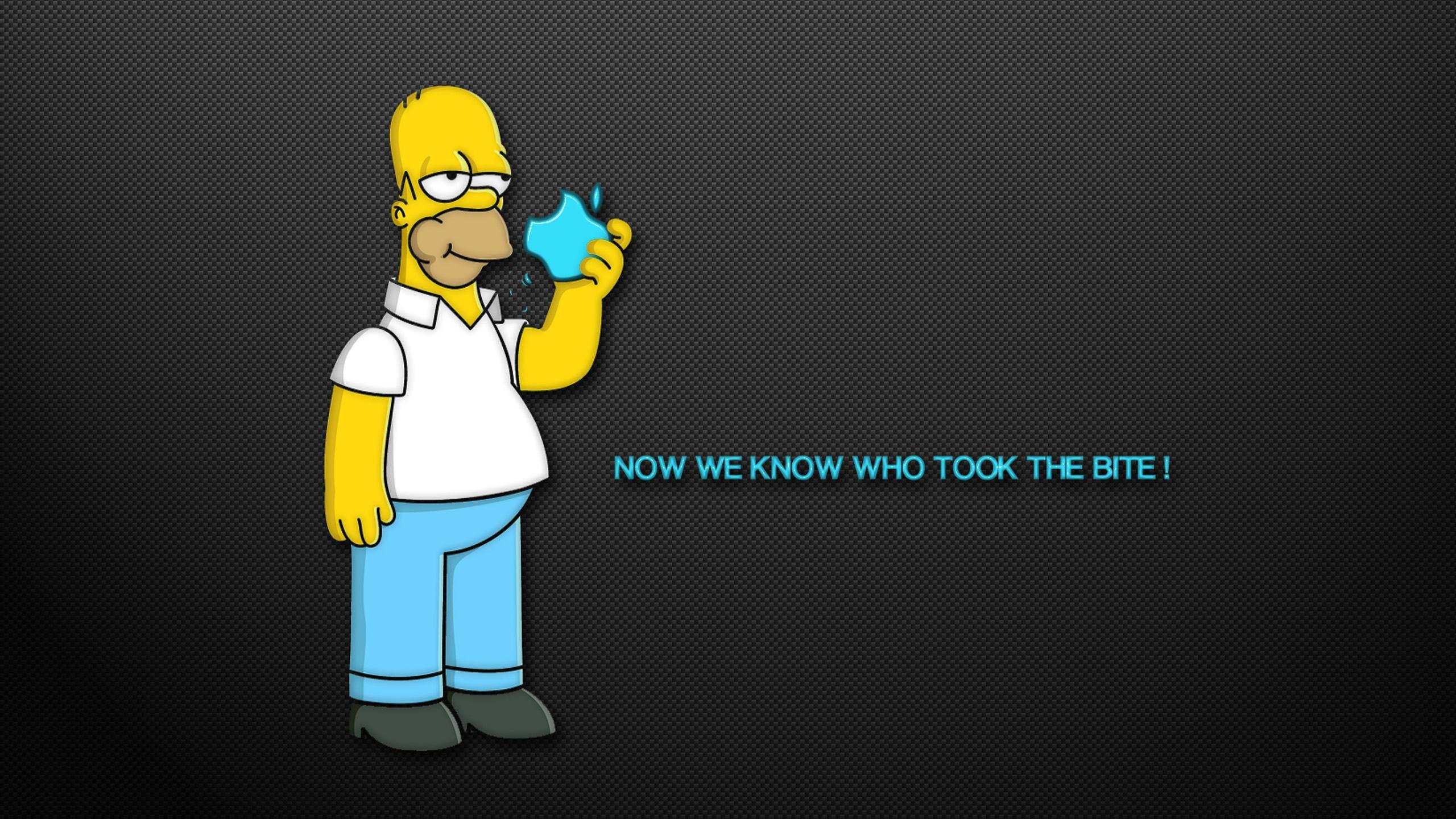 Homer Simpson mela Apple, serie animata, 2560x1440 QHD, Laptop