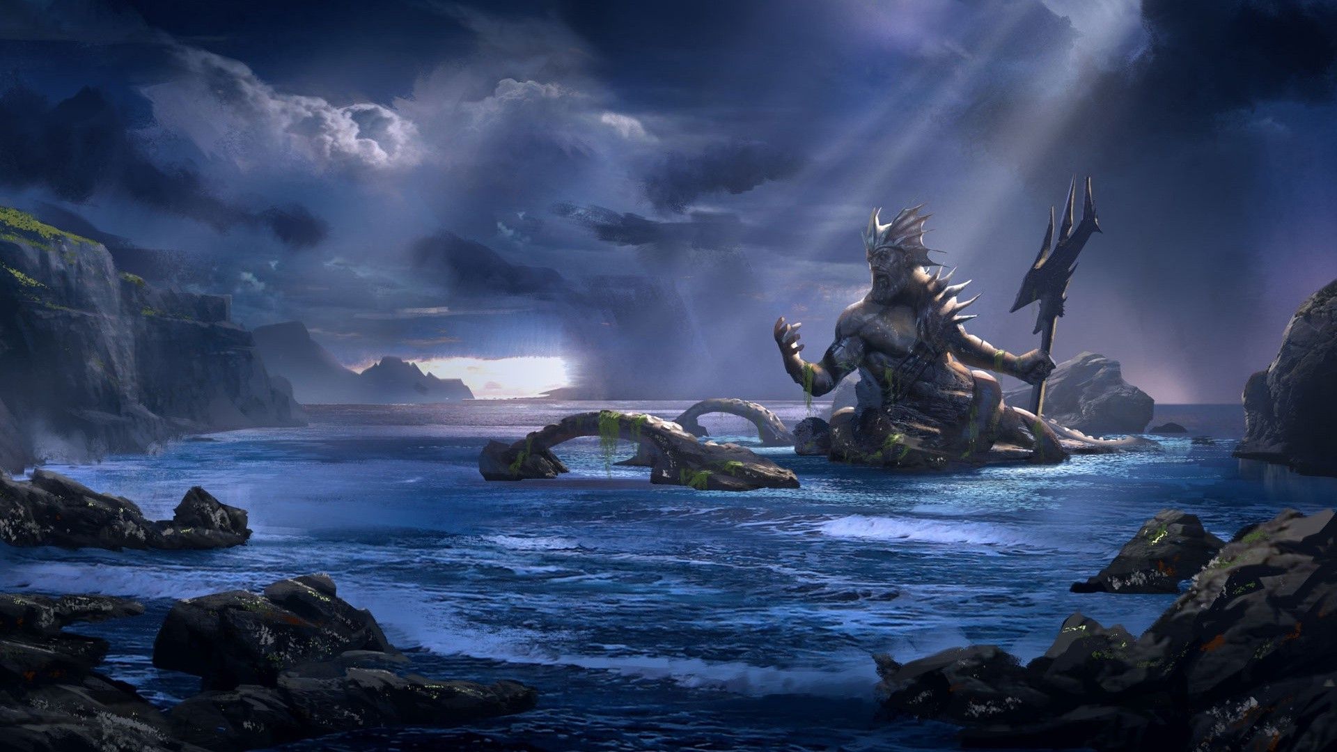 Poseidone tridente mare tempestoso, 1920x1080 Full HD, PC Desktop