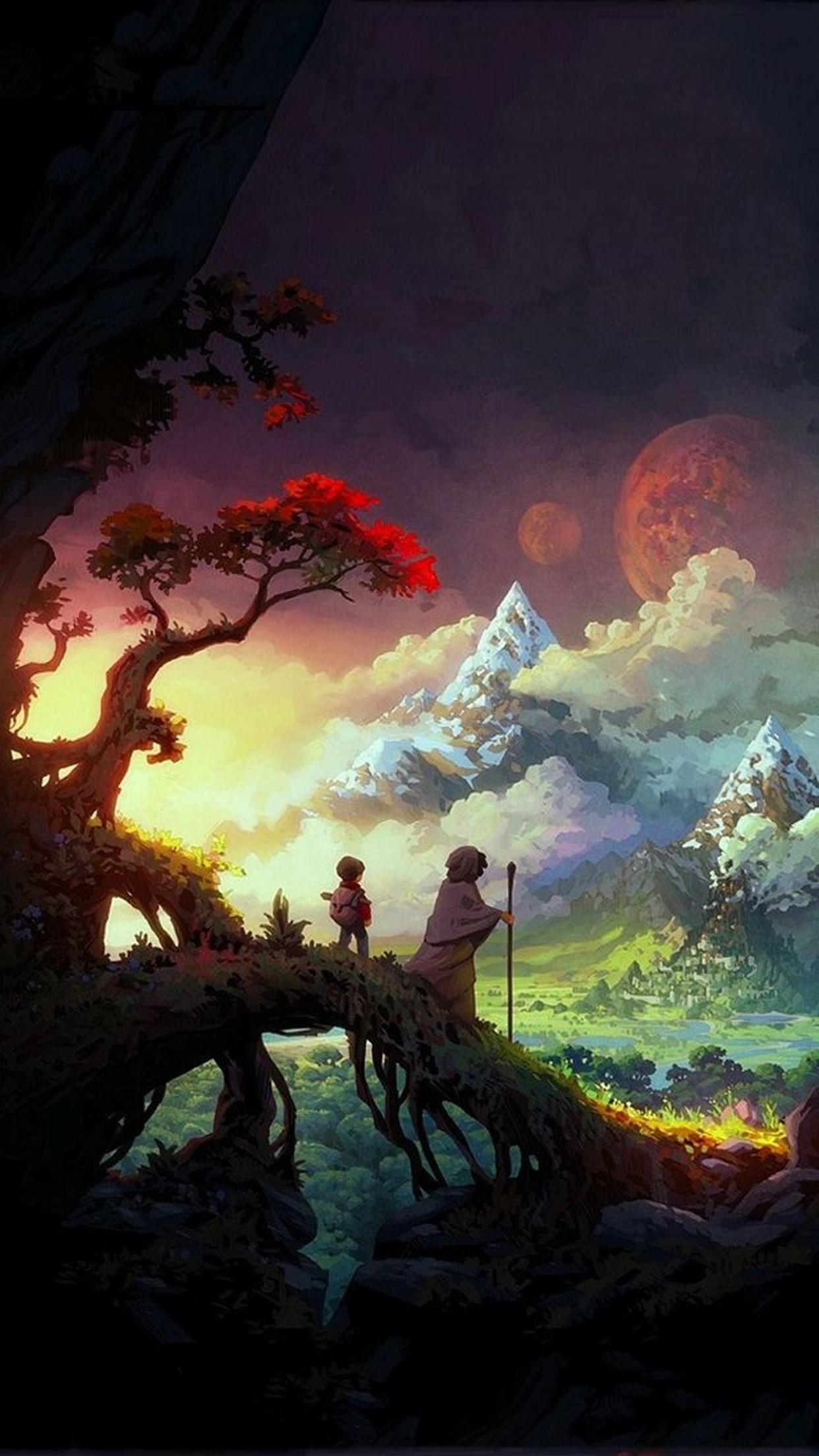 Figure fantasy paesaggio montano, 1242x2208 Full HD Verticale, iPhone Plus