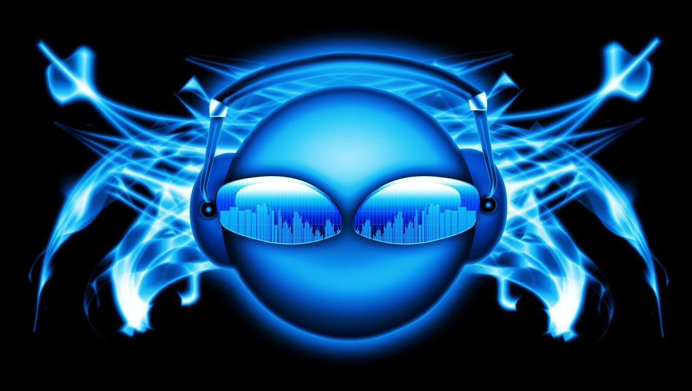 Smiley DJ blu con cuffie, 1360x768 HD, Desktop