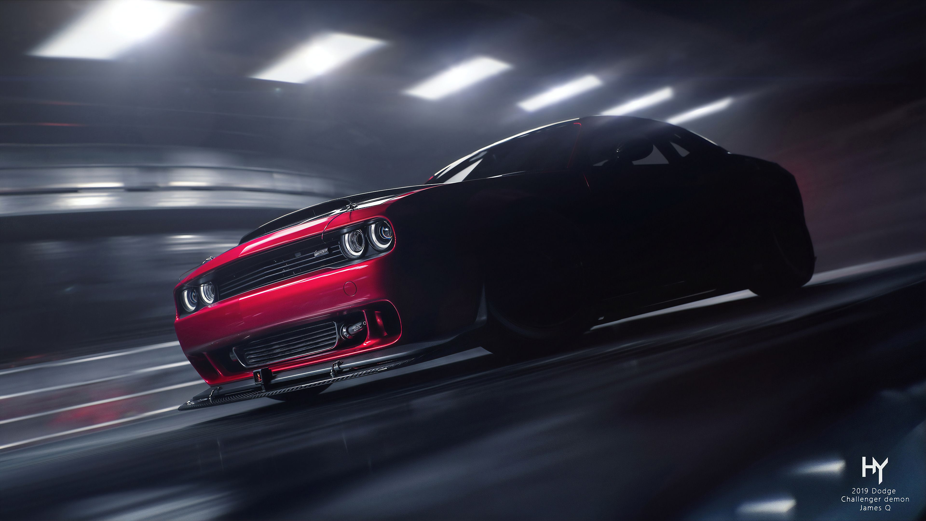 Dodge Challenger rossa nera tunnel, 3840x2160 4K, Desktop 4K