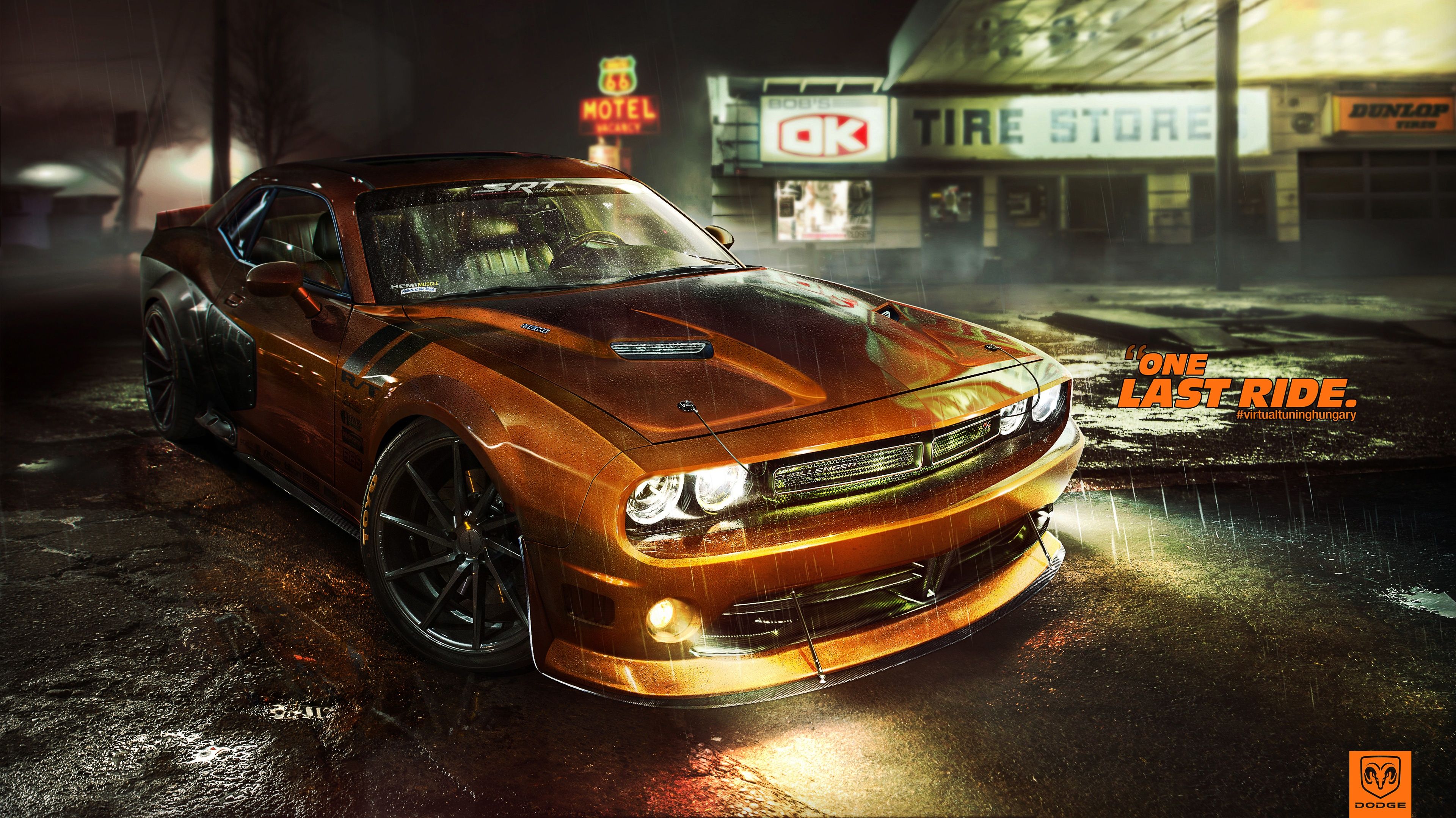 Dodge Challenger arancione notte, 3840x2160 Ultra HD, 4K TV