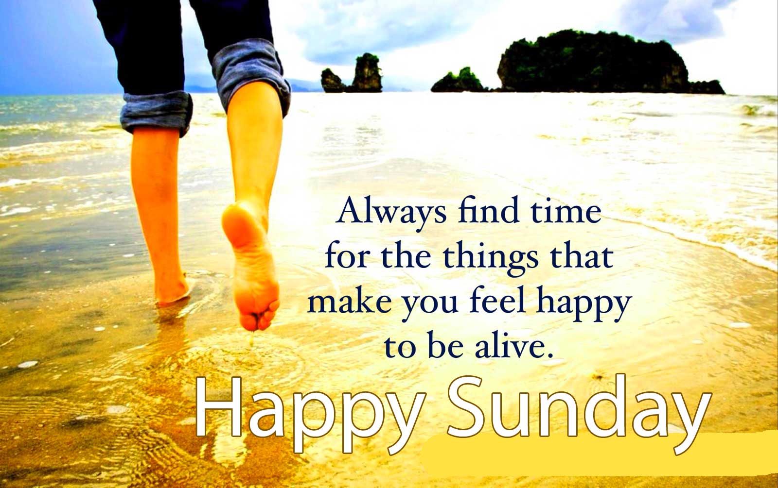 Persona sulla spiaggia, frase Happy Sunday, 1600x1005 HD Ready, Desktop