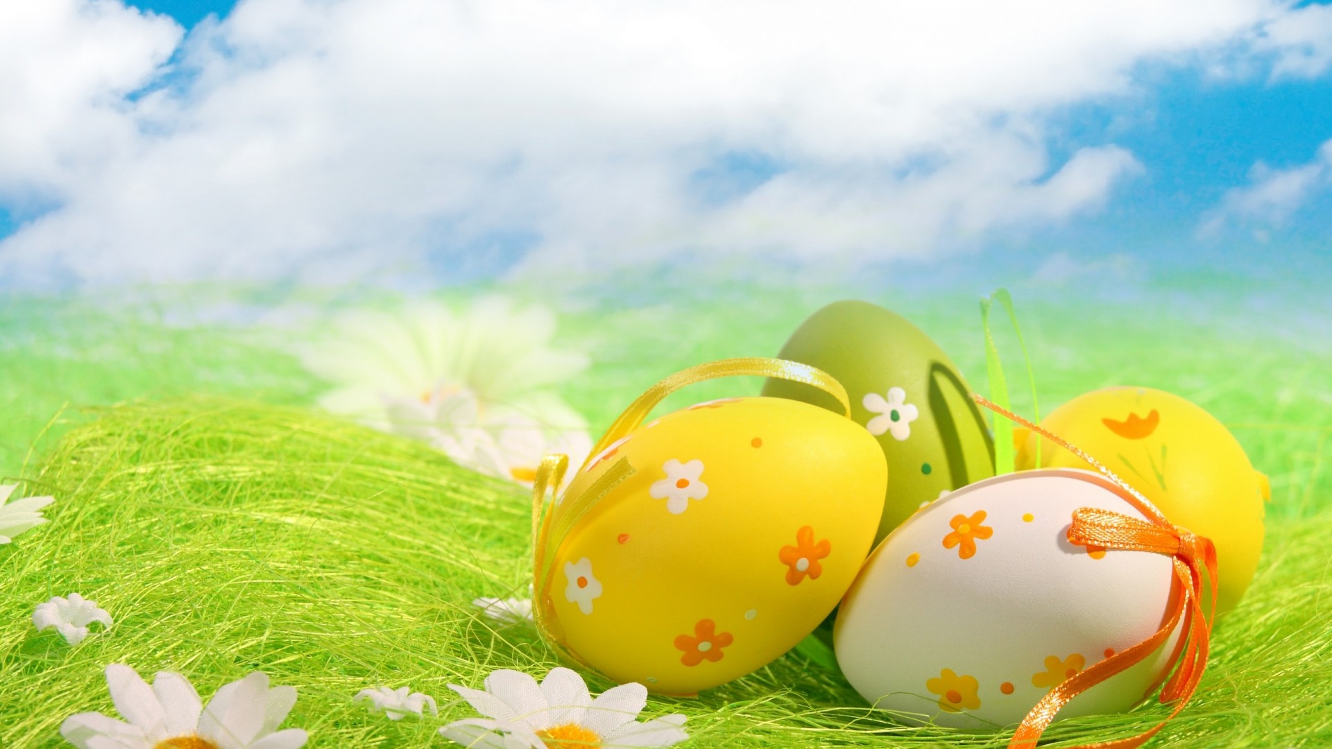 Uova di Pasqua colorate sull'erba, 1920x1080 Full HD 1080p, Desktop