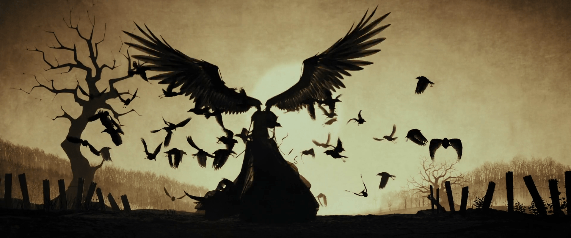 Morte alata, silhouette, corvi, 1920x800 Ultrawide, Dual Monitor