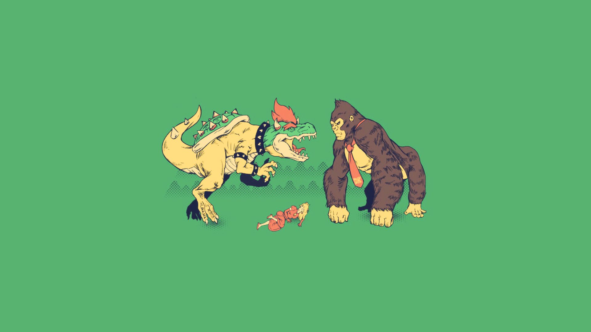 Bowser e Donkey Kong minimalista, 1920x1080 Full HD, PC