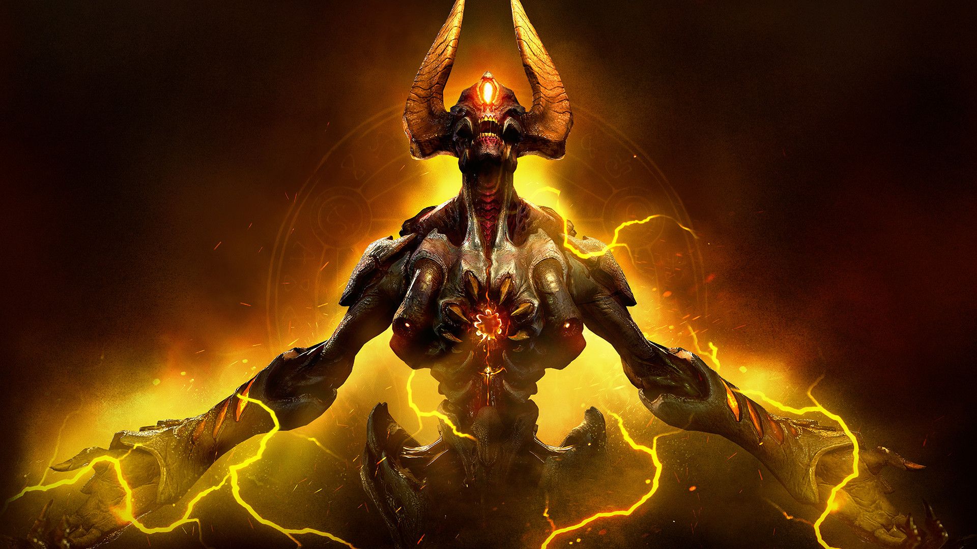 Demone cornuto Doom fulmini gialli, 1920x1080 Full HD, PC