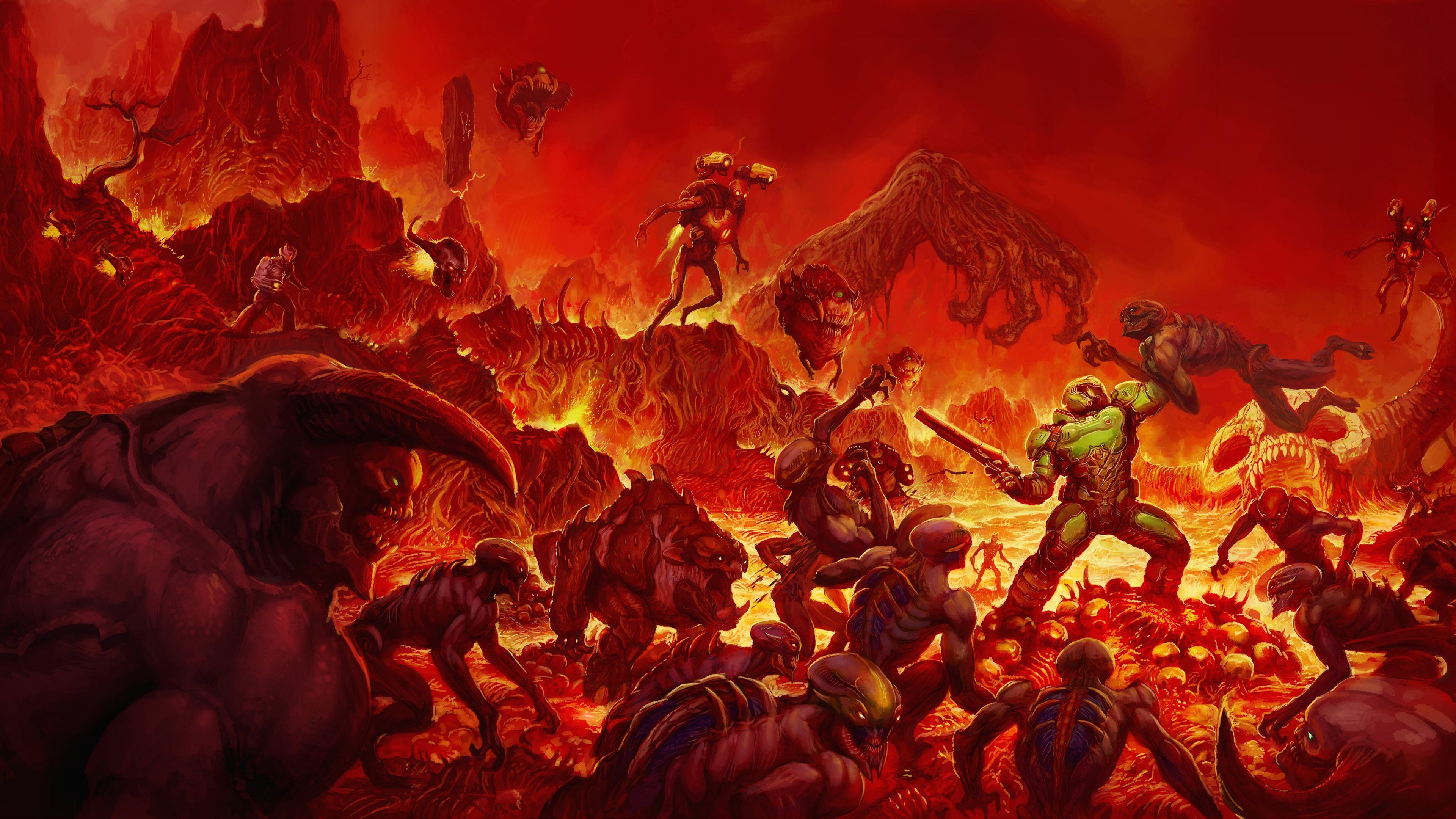 Doom battaglia infernale rossa, 3840x2160 4K Ultra HD, Monitor 4K