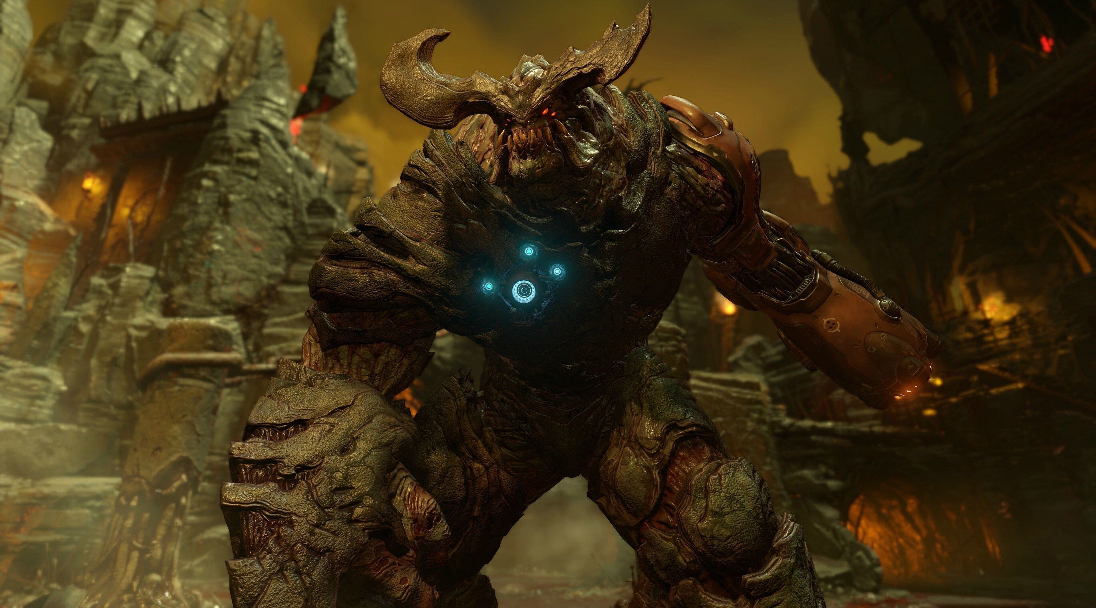 Demone Doom con corna e occhio blu, 3840x2130 4K, Desktop 4K