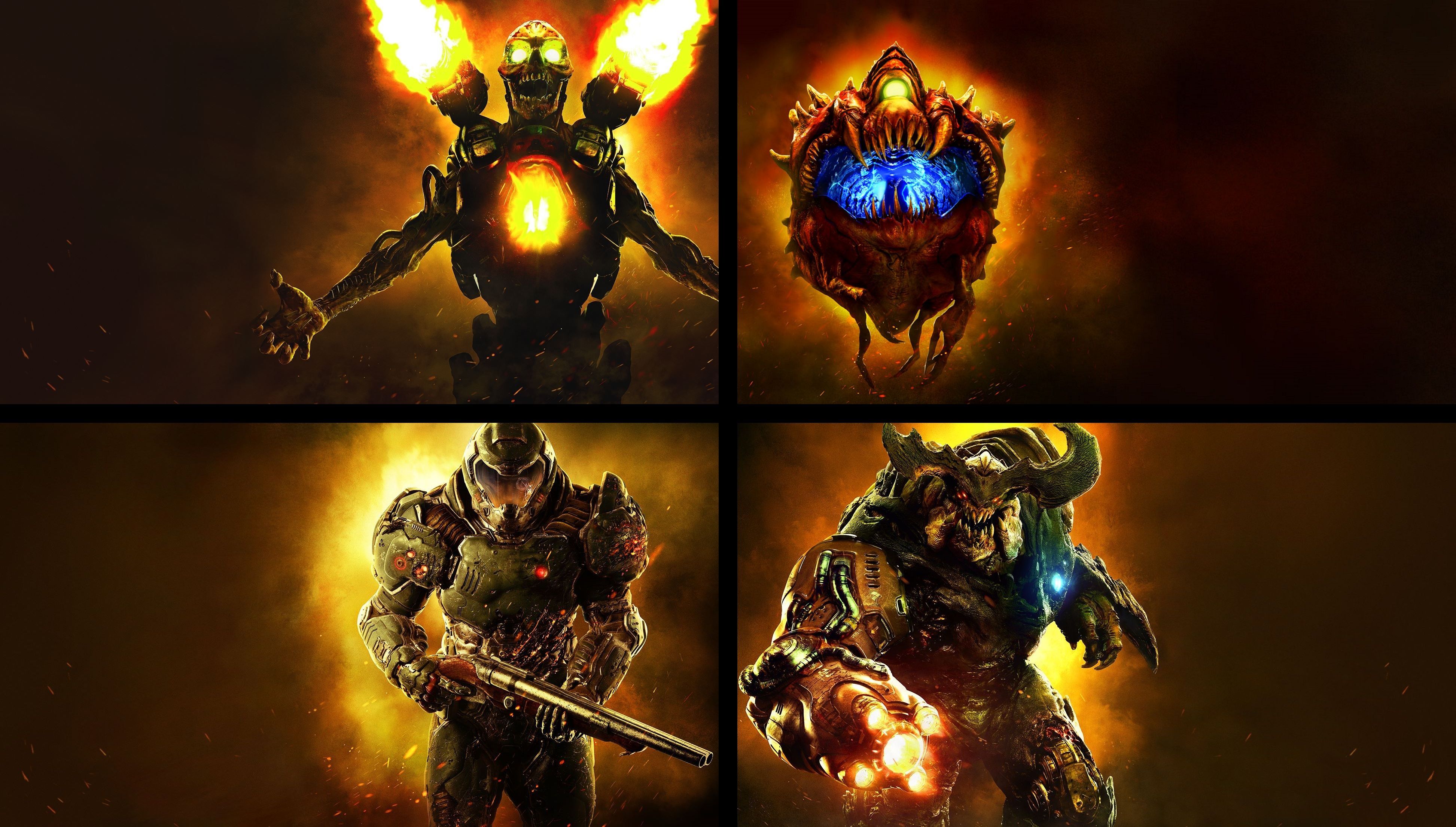 Doom personaggi e mostri infernali, 3890x2210 4K Ultra HD, Monitor 4K