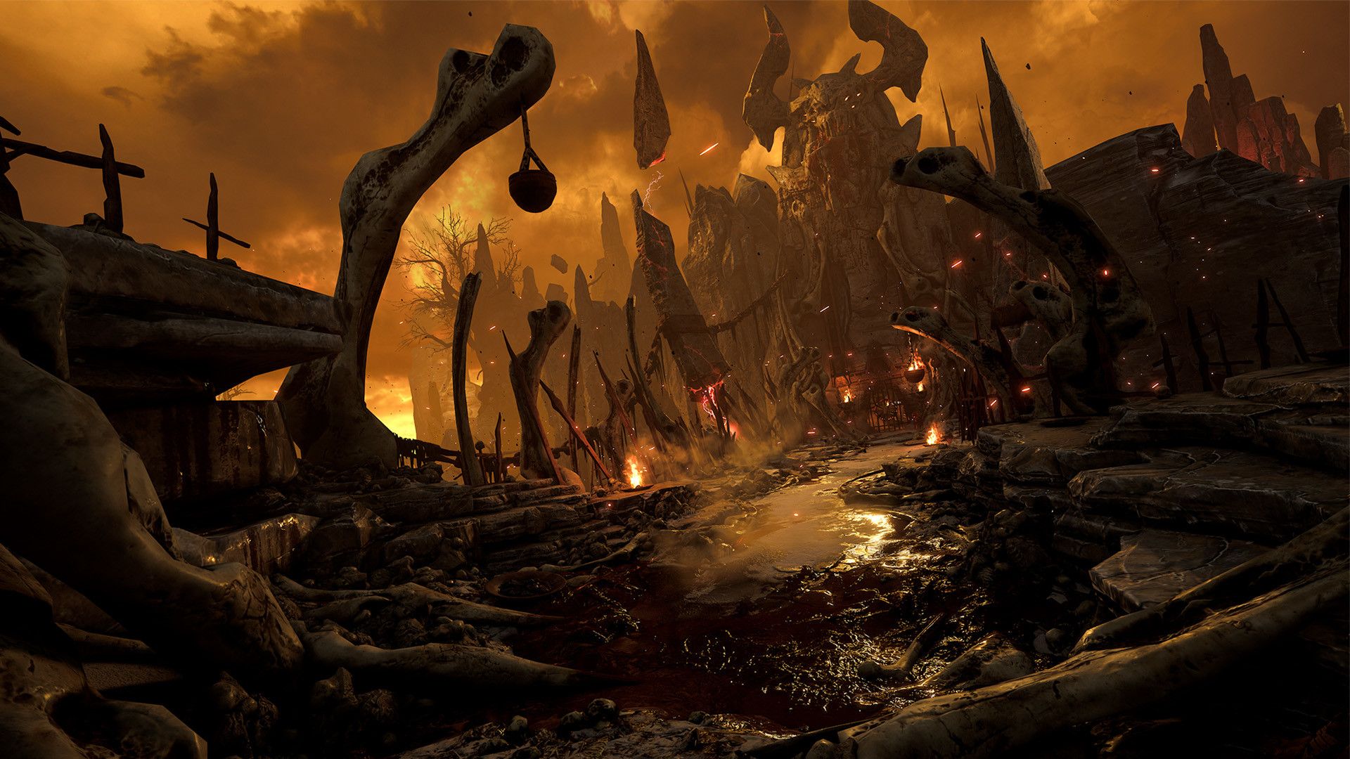 Doom paesaggio infernale arancione, 1920x1080 Full HD 1080p, PC Desktop