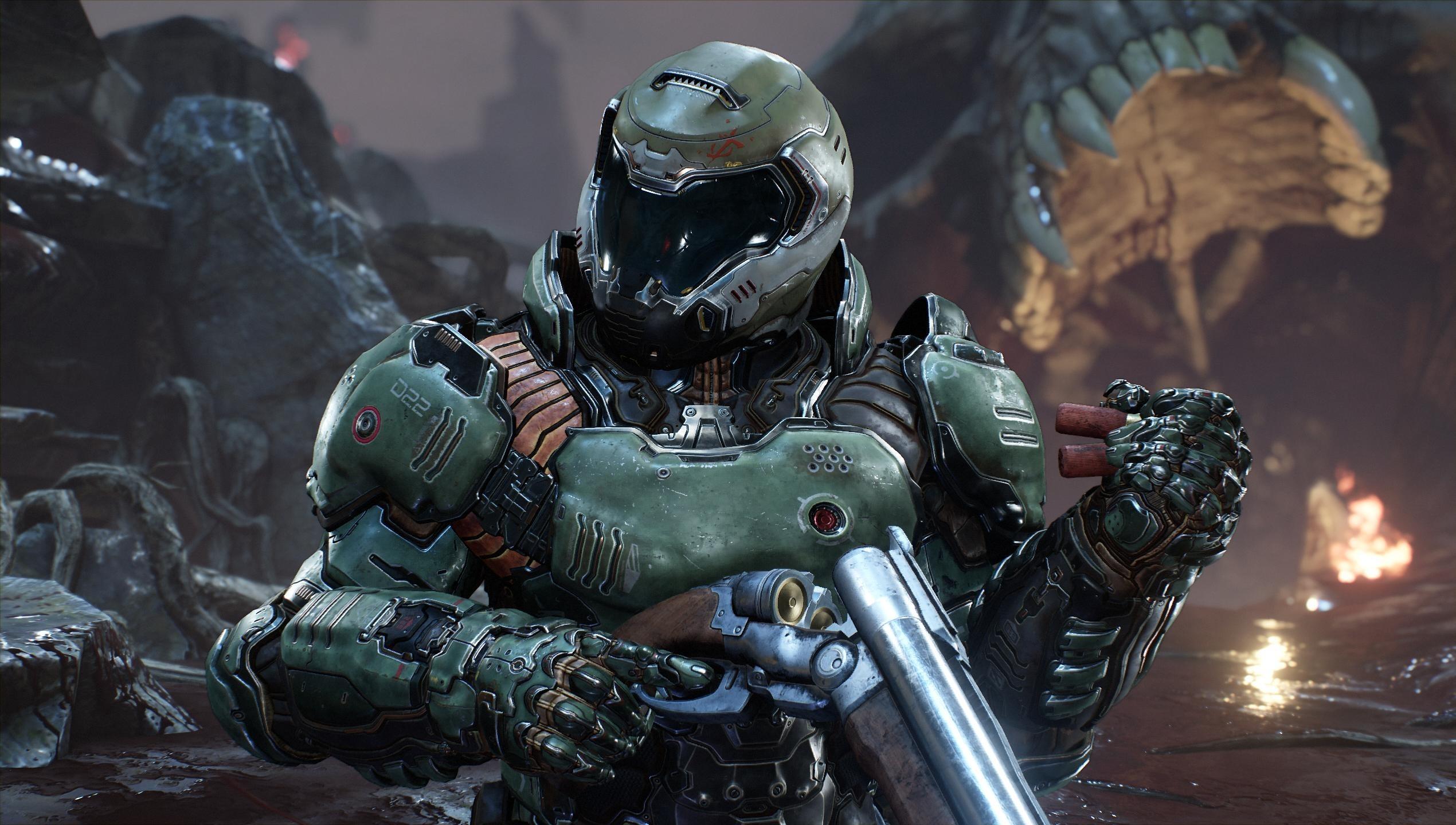 Doom Marine con arma, 2540x1440 2K, PC