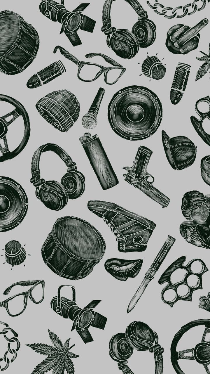 Pattern oggetti hip hop, 720x1280 Verticale, Telefono