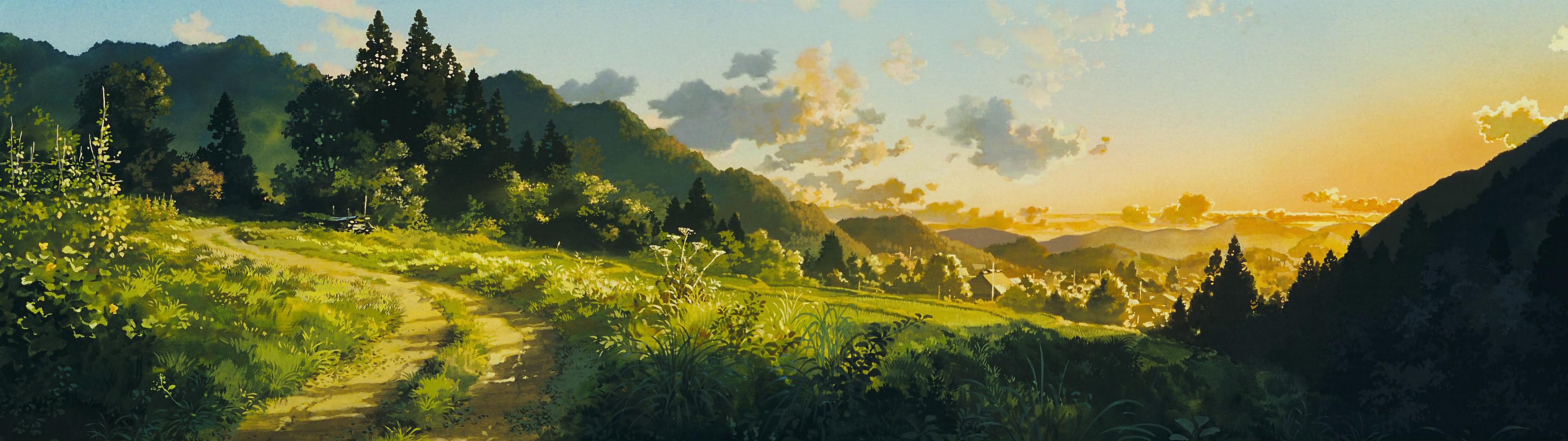 Paesaggio collinare Studio Ghibli, 3840x1080 Panoramico, Dual Screen