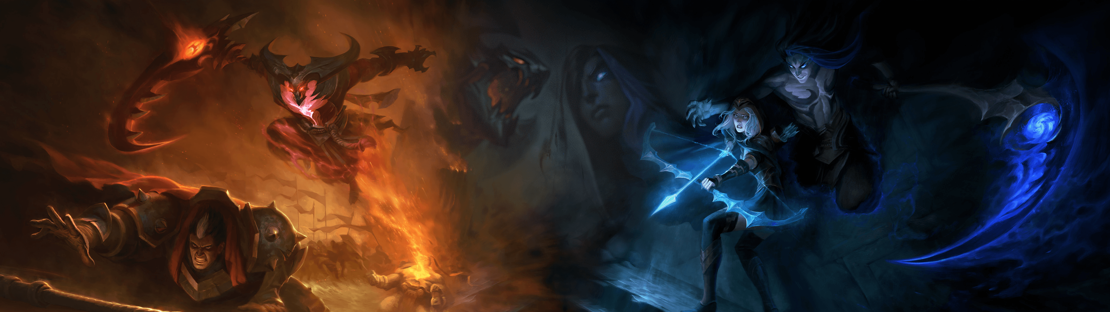 League of Legends fuoco e ghiaccio, MOBA, 3840x1080 Panoramico, Dual Screen