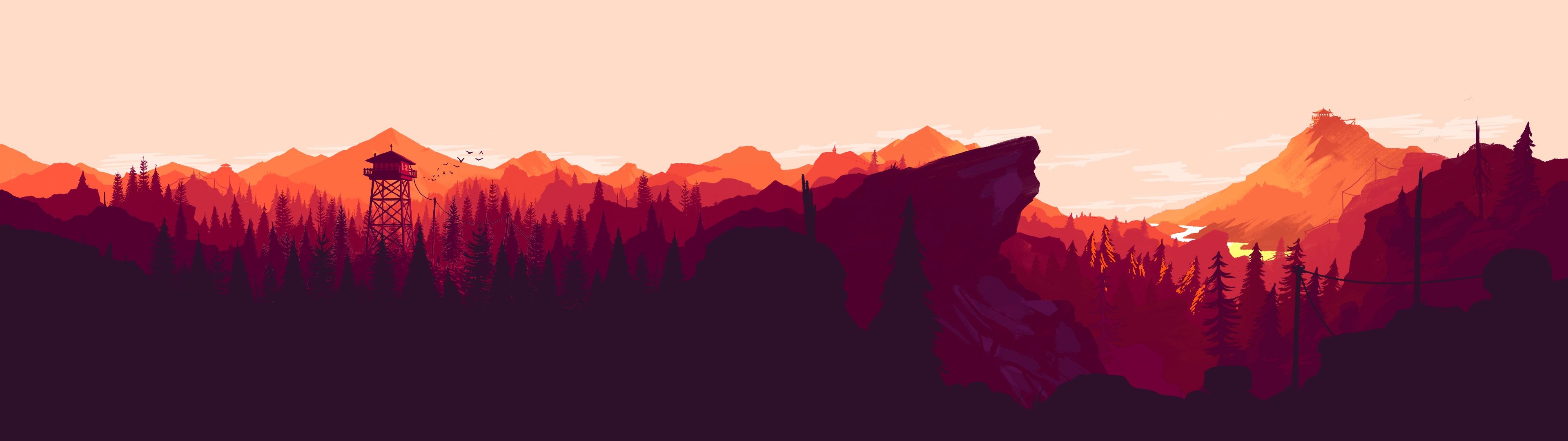 Firewatch paesaggio tramonto, 3840x1080 21:9, Monitor 4K
