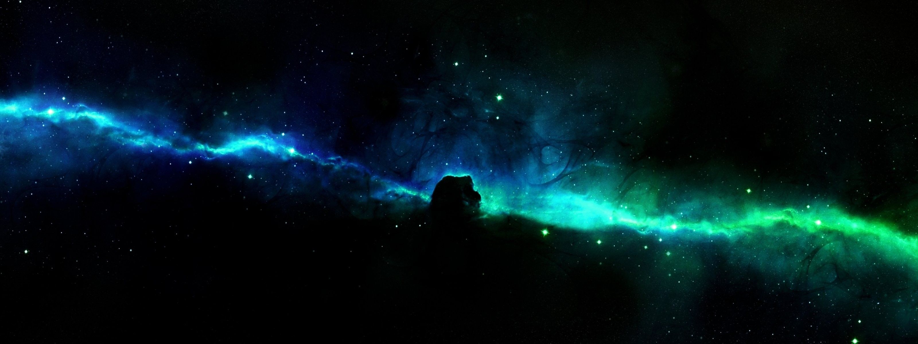 Nebulosa spaziale blu verde, 3200x1200 Panoramico, Dual Screen