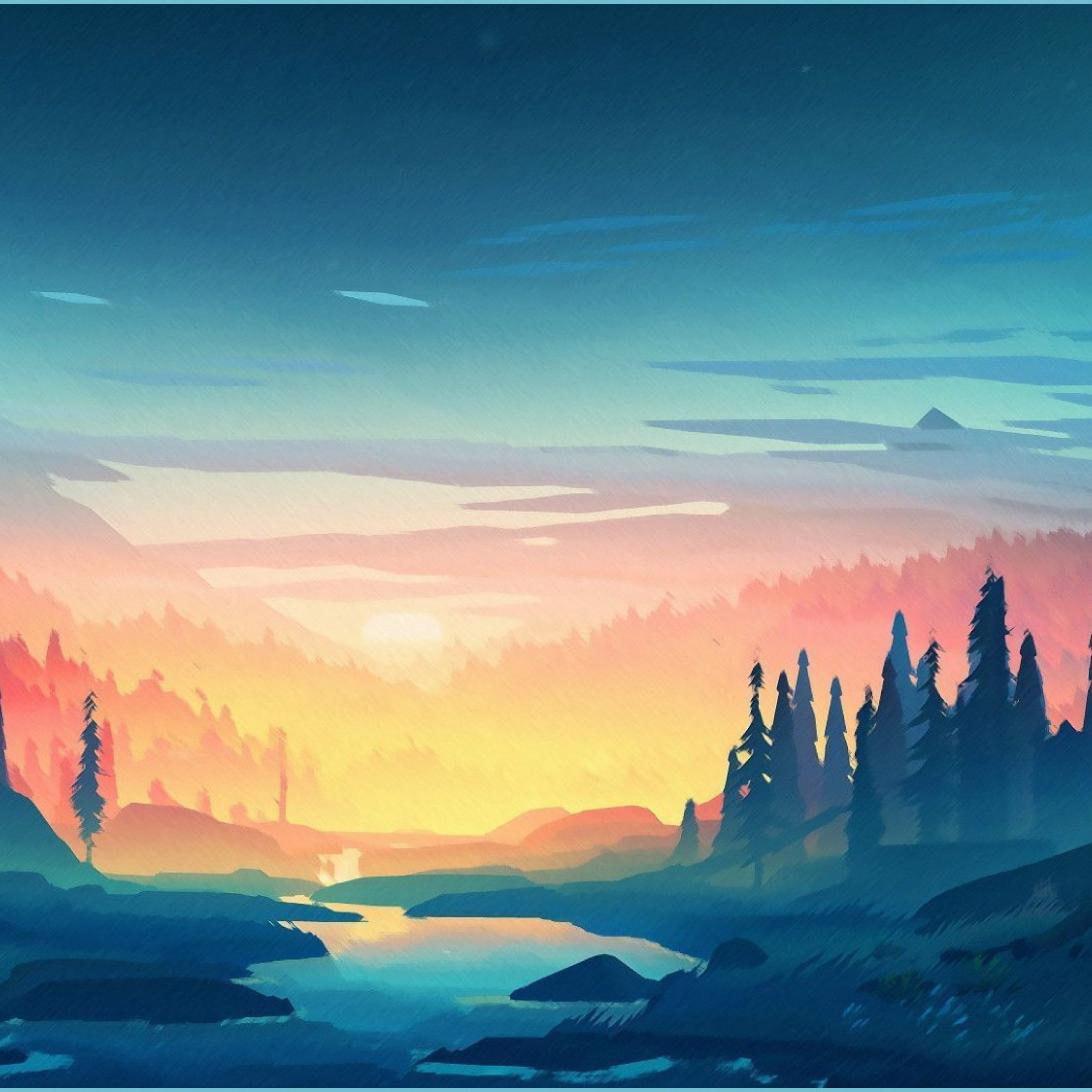 Paesaggio tramonto foresta e lago, 2560x2560 2K, Laptop