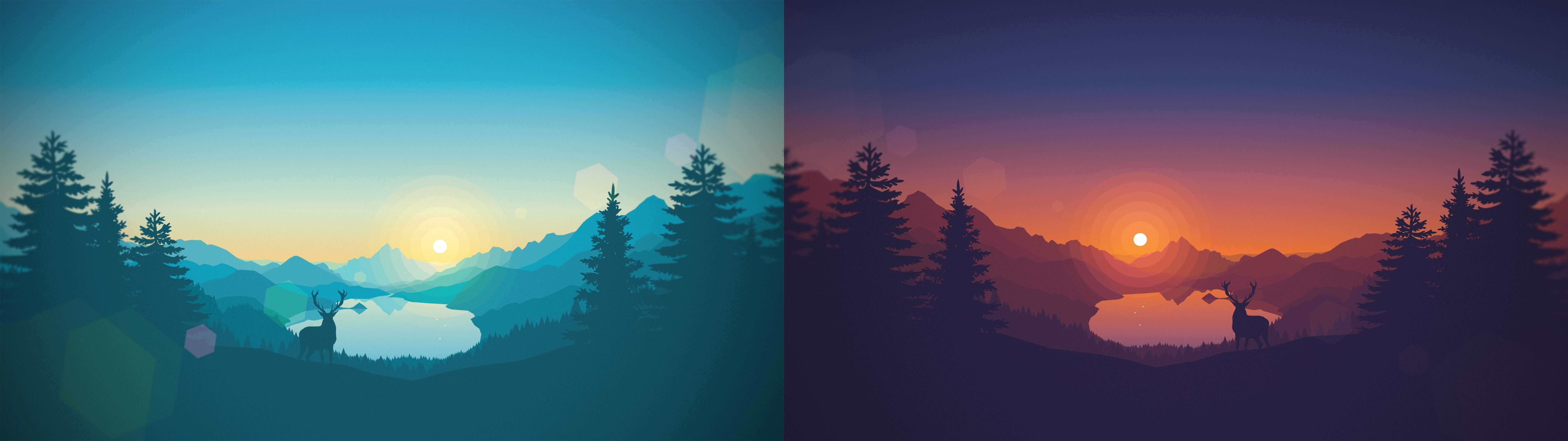 Paesaggio montano al tramonto, 7680x2160 Panoramico, Dual Screen