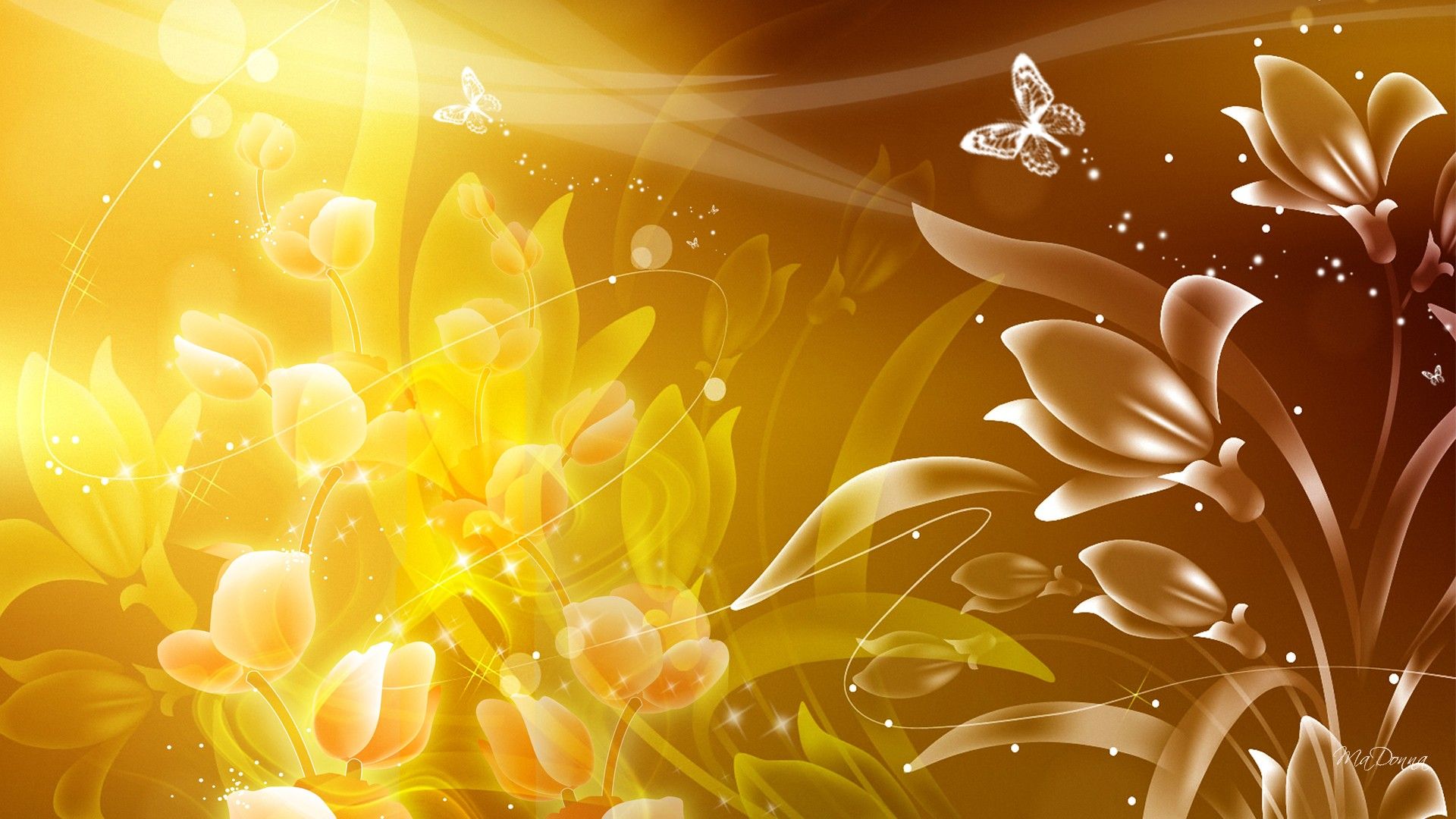 Fiori dorati e farfalle, 1920x1080 Full HD 1080p, PC Desktop