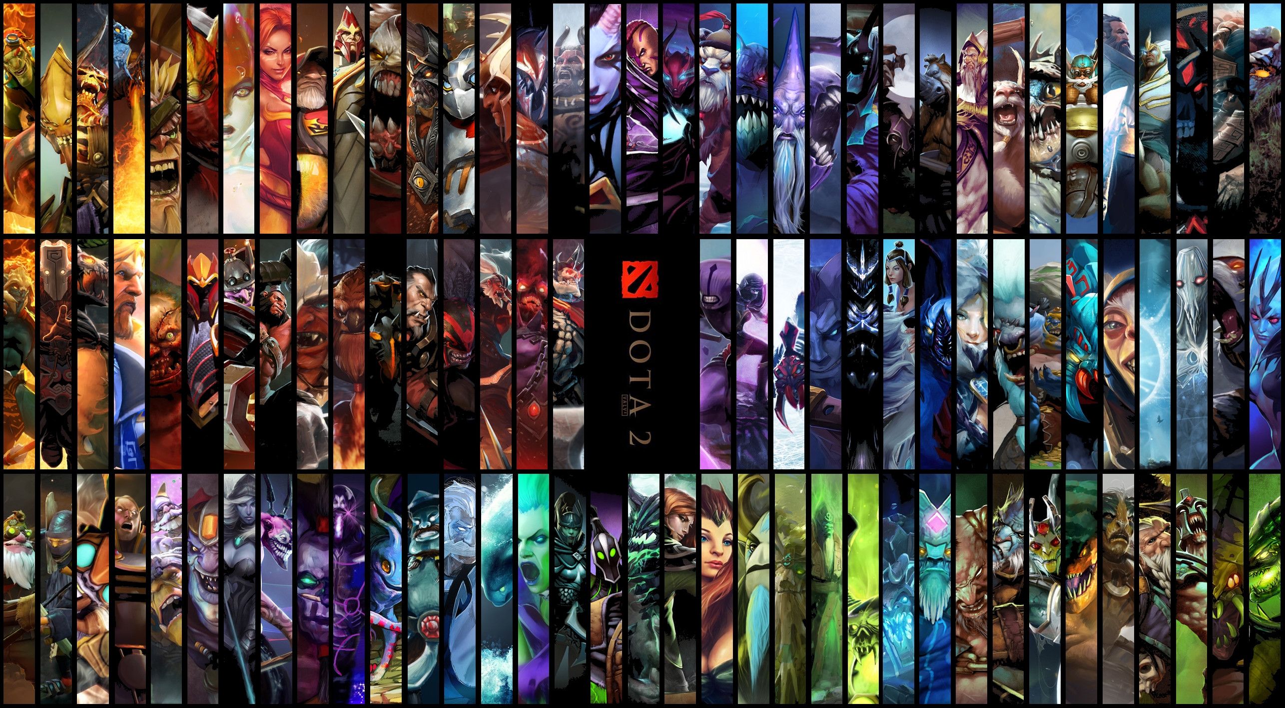 Eroi Dota 2 collage verticale, 2572x1418 1440p, Desktop