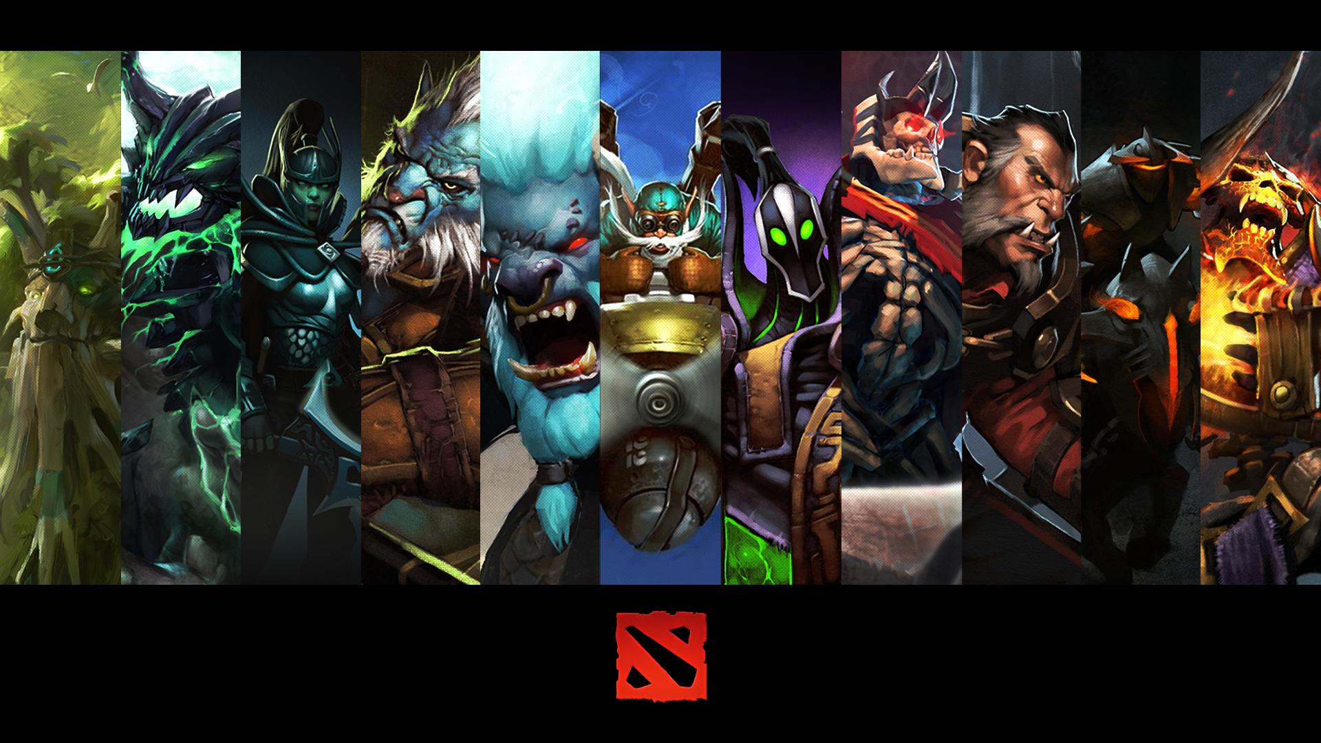 Eroi Dota 2 collage colorato, 1920x1080 Full HD, PC