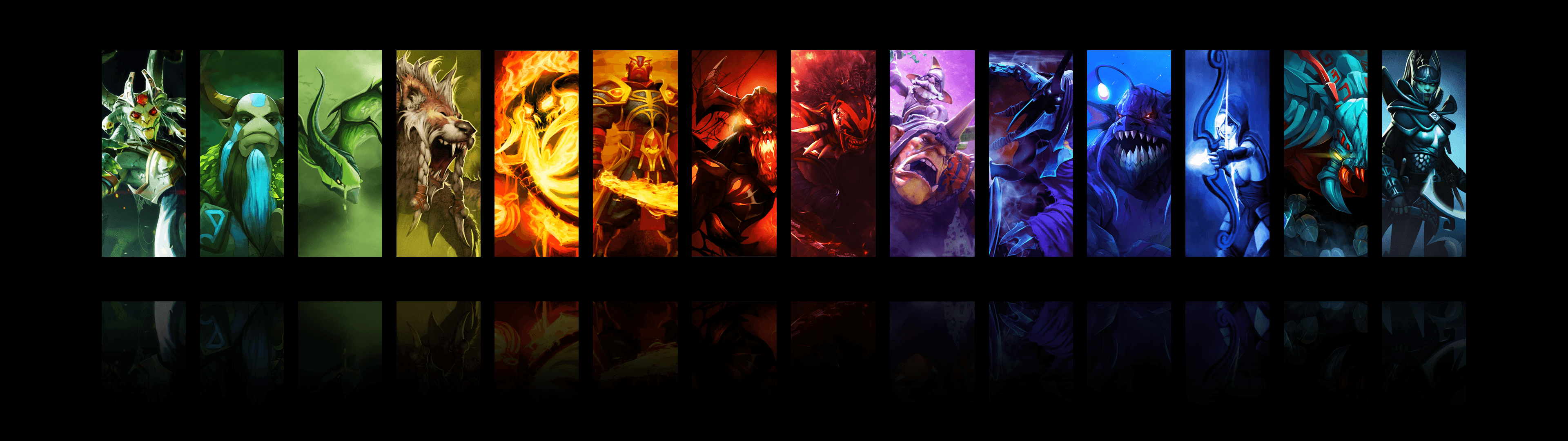 Eroi Dota 2, riquadri colorati, 3840x1080 Ultrawide, Dual Monitor