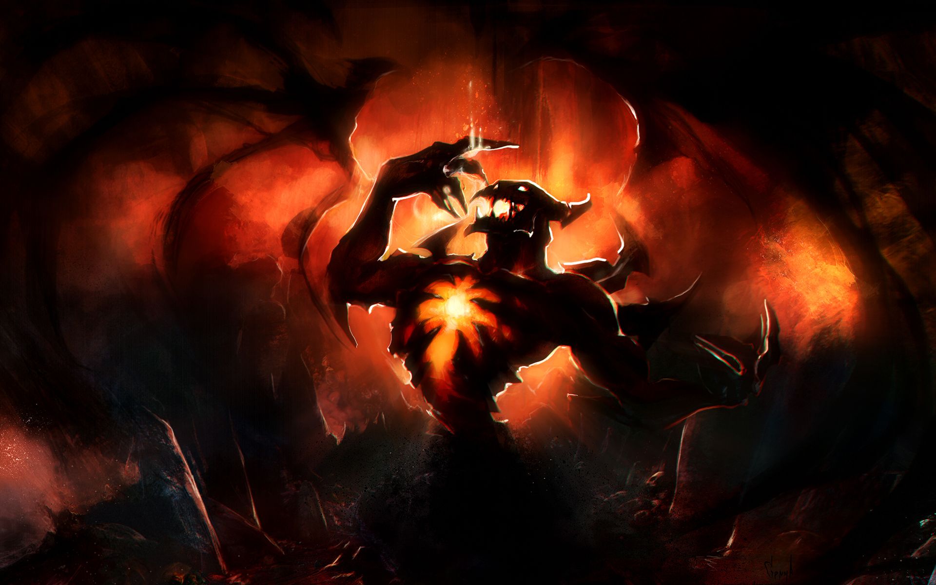 Eroe Dota 2 silhouette infuocata, 1920x1200 Full HD+ WUXGA, PC Desktop