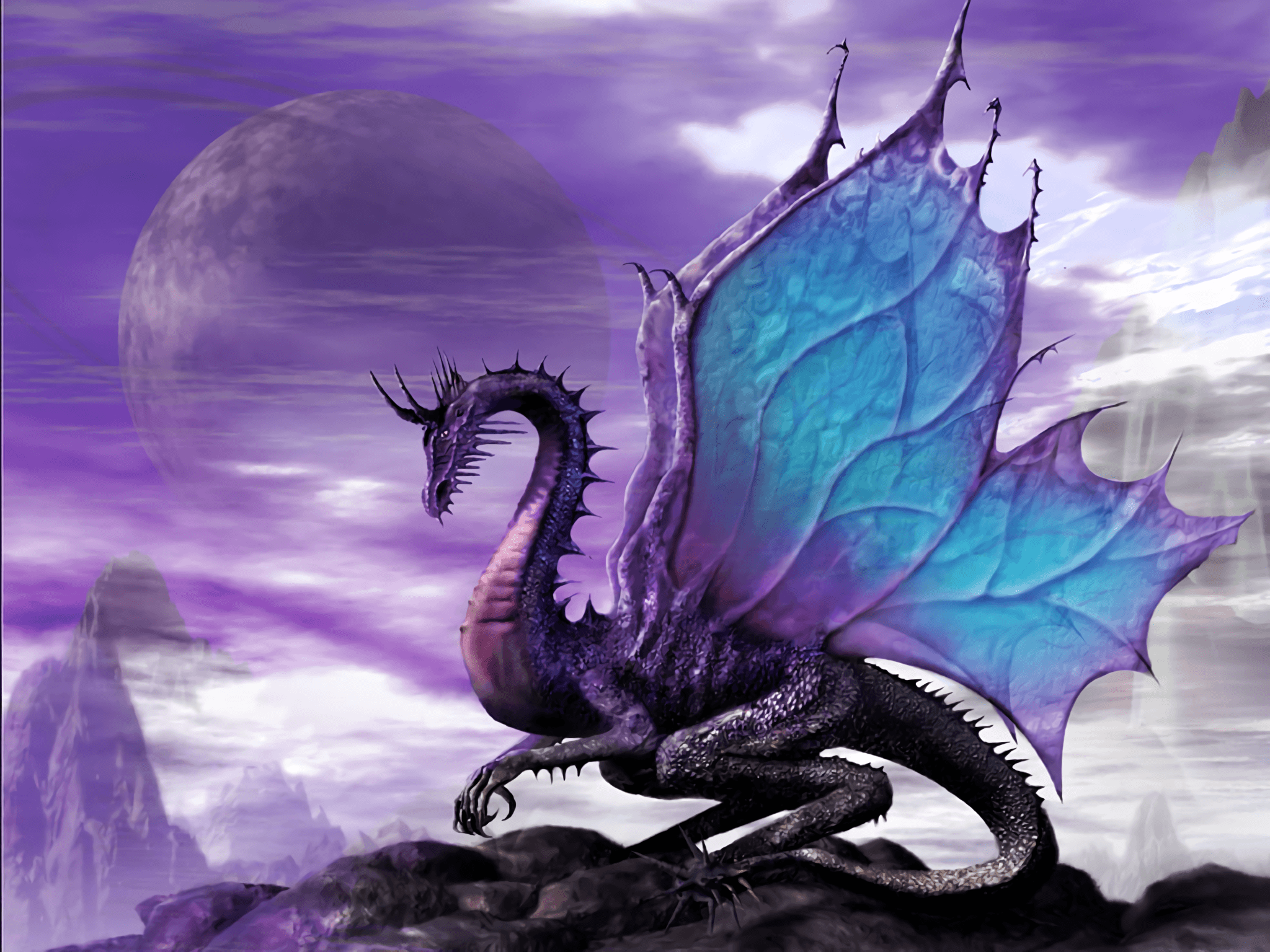 Drago con ali blu viola, 2048x1536 alta risoluzione, Desktop