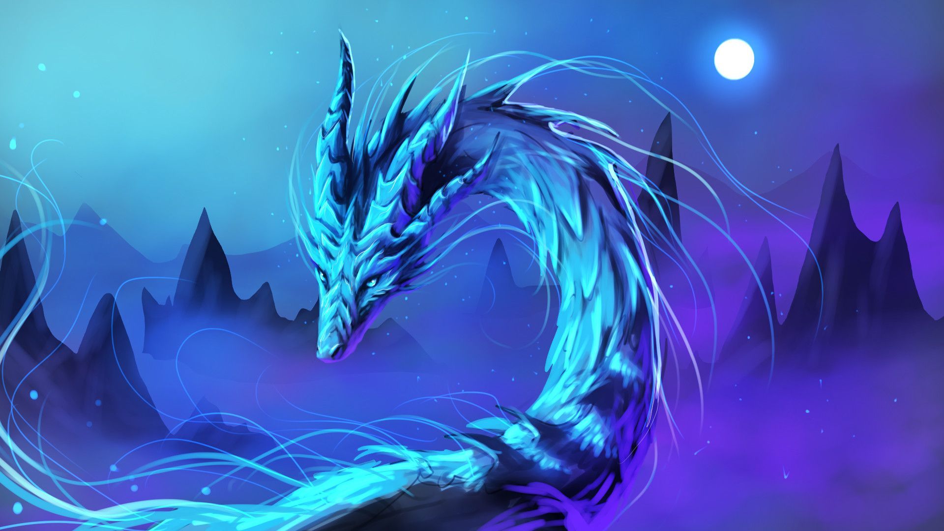 Drago blu luminoso montagne, 1920x1080 Full HD, PC