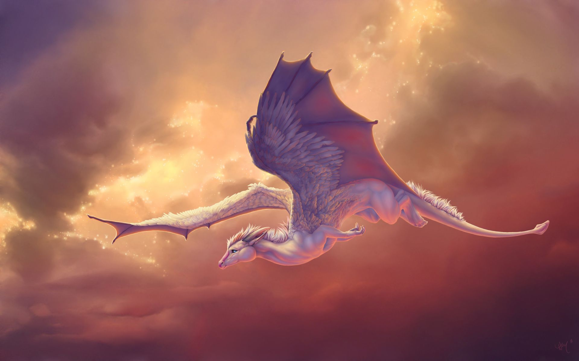 Drago che vola tra nuvole, 1920x1200 WUXGA, Desktop