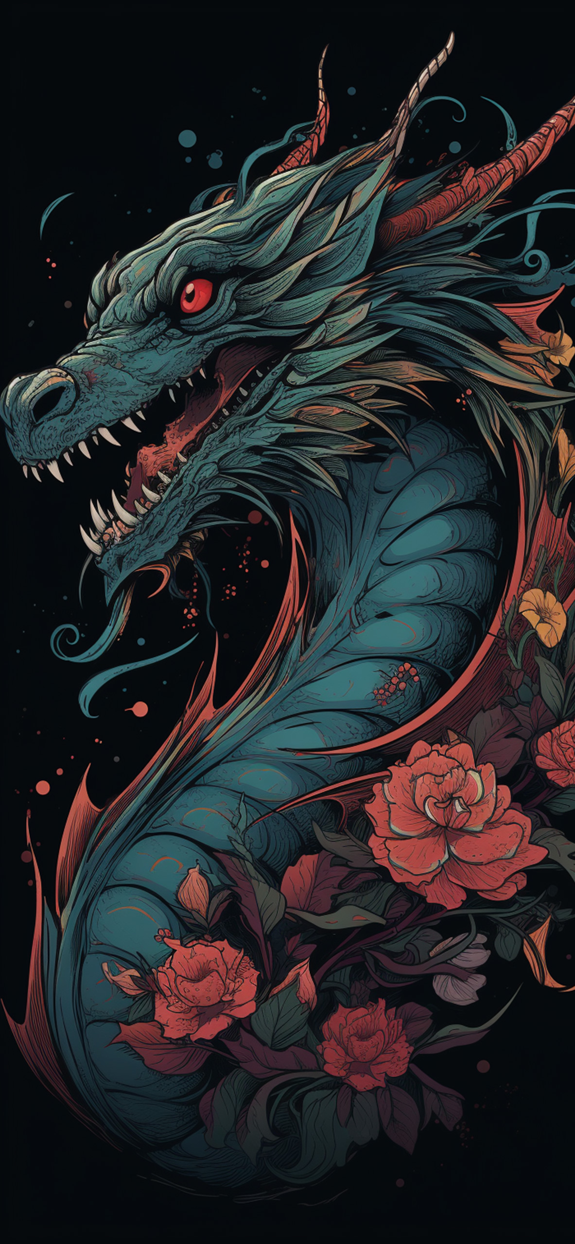Drago cinese testa fiori, 1183x2560 Full HD Verticale, Samsung Galaxy