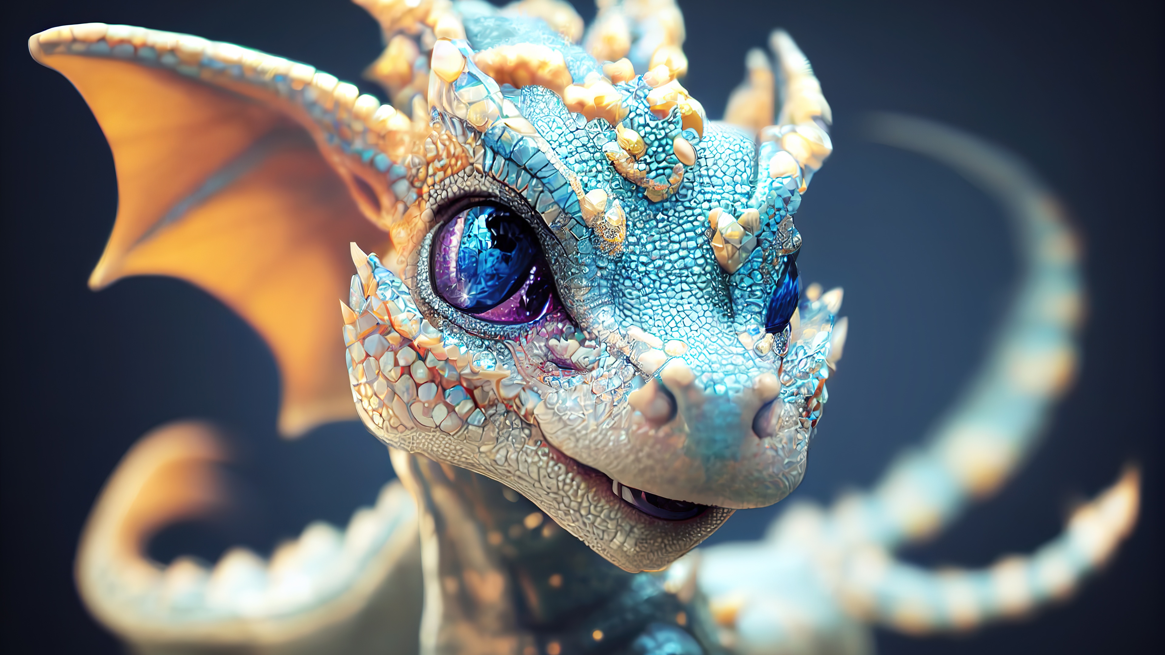 Drago cucciolo occhi viola, 3840x2160 4K, Monitor 4K