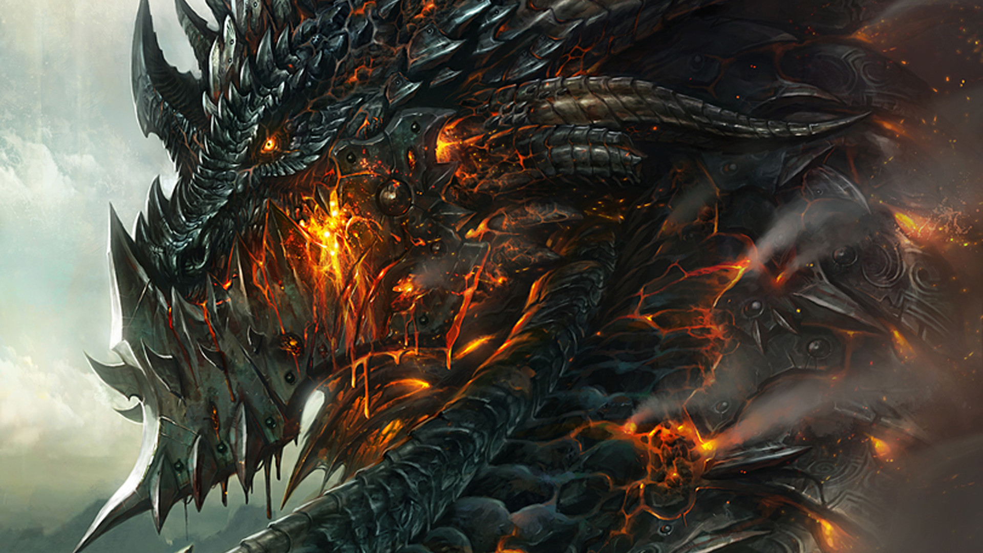 Drago nero con lava incandescente, 1920x1080 1080p, PC Desktop