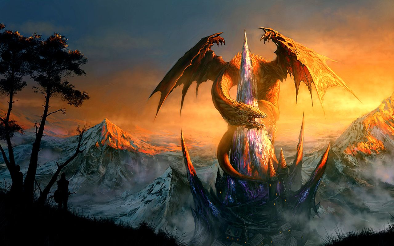 Drago su torre montagna, 1280x800 HD, Desktop