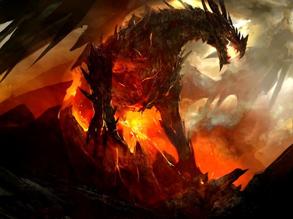 Drago di fuoco e lava, 1024x768 HD, PC Desktop