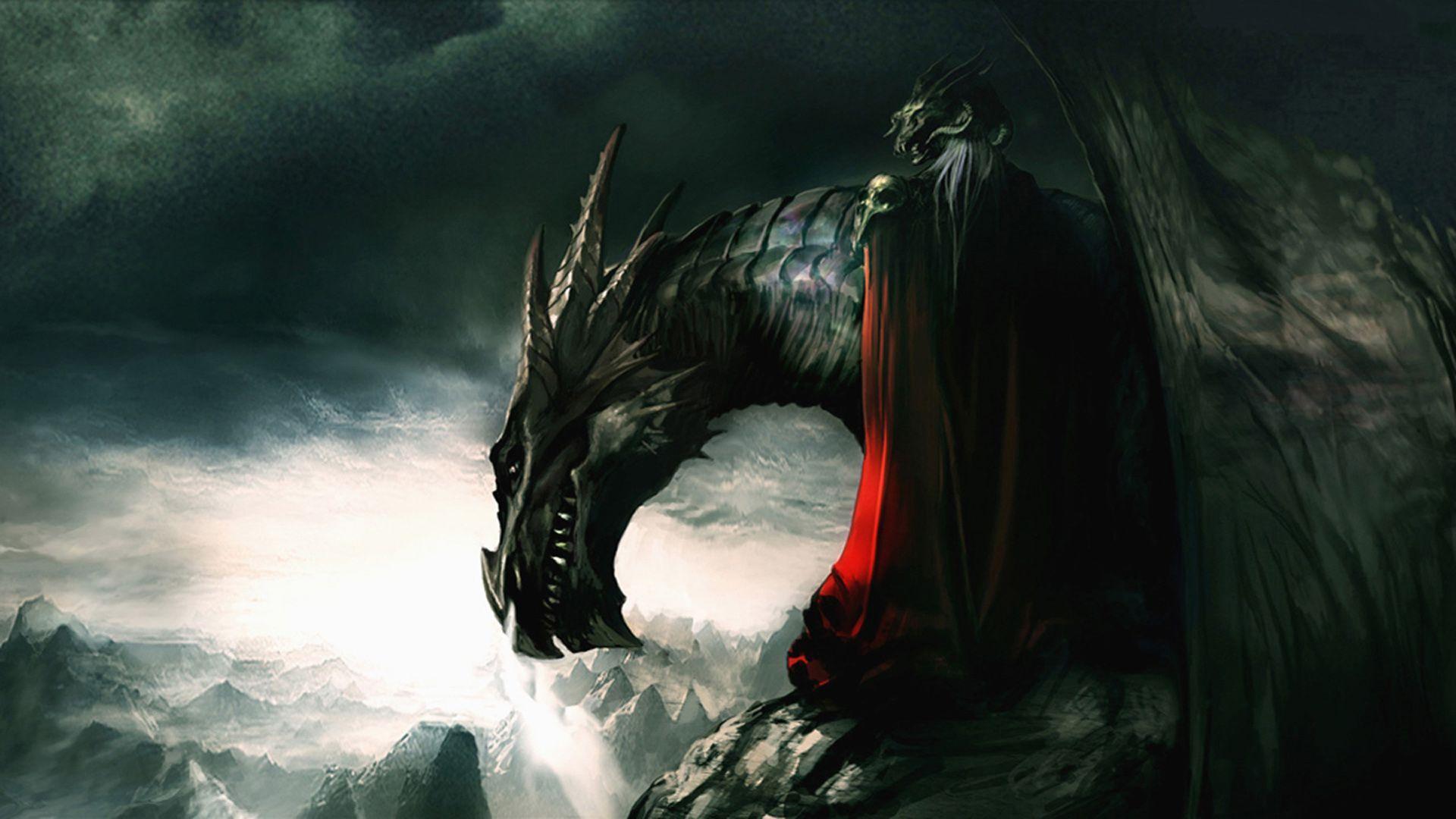 Drago nero tra montagne, 1920x1080 1080p, PC Desktop