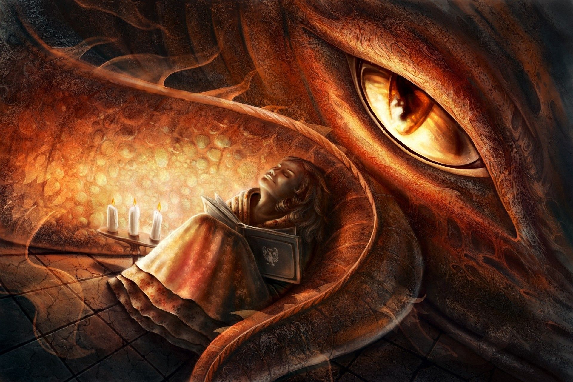 Drago gigante e maga con libro, 1920x1280 Full HD+, Desktop