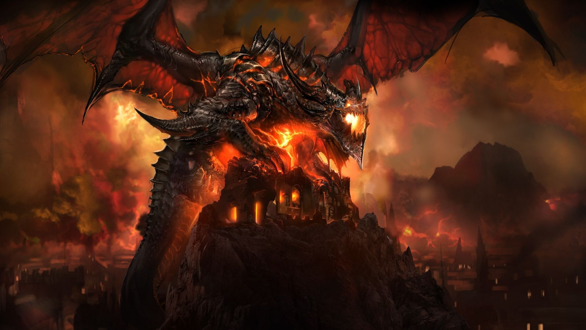 Drago infuocato su rovine, 1920x1080 Full HD 1080p, Desktop