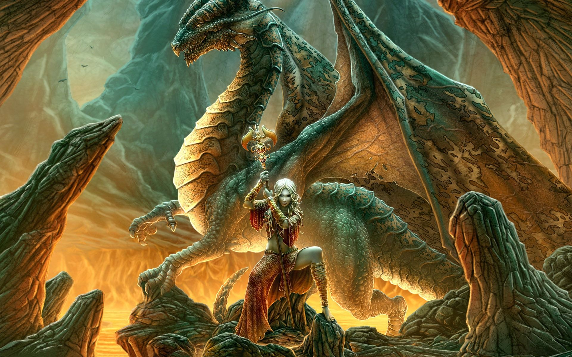Drago verde con guerriero grotta, 1920x1200 Full HD+, iMac