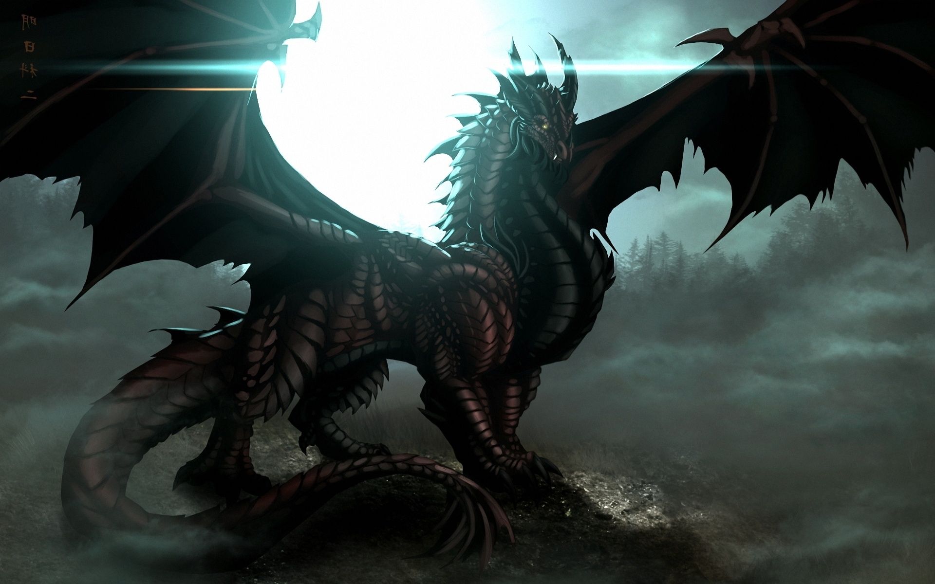 Drago nero con luna, 1920x1200 Full HD+, PC
