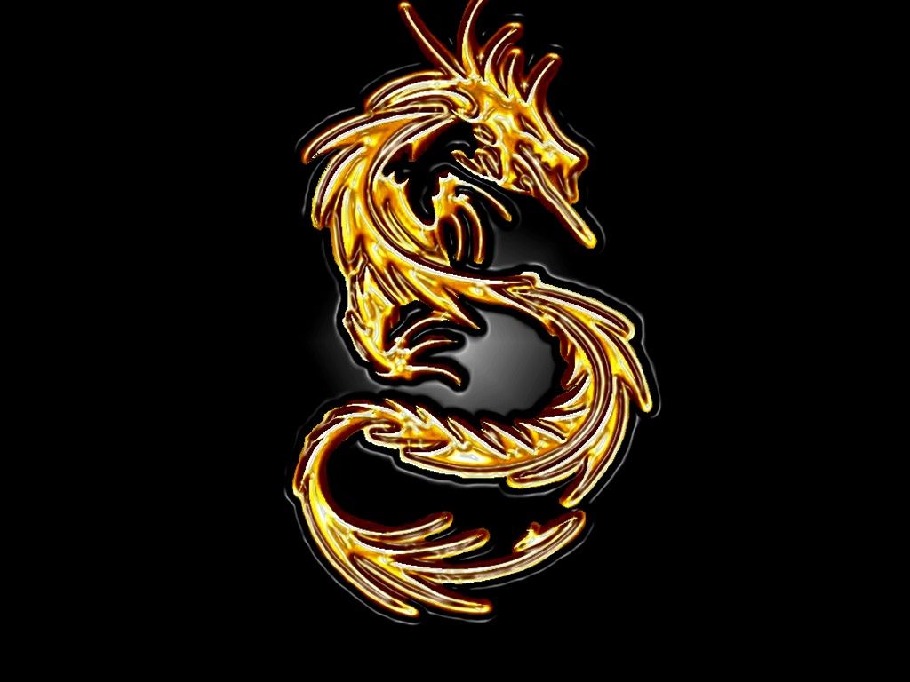 Drago dorato su nero, 1024x768 HD, Laptop
