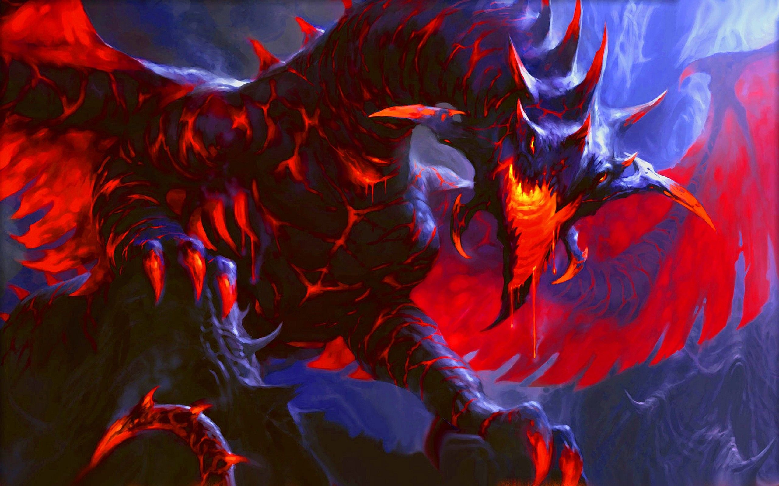 Drago rosso e blu fantasy, 2560x1600 2K, MacBook Pro