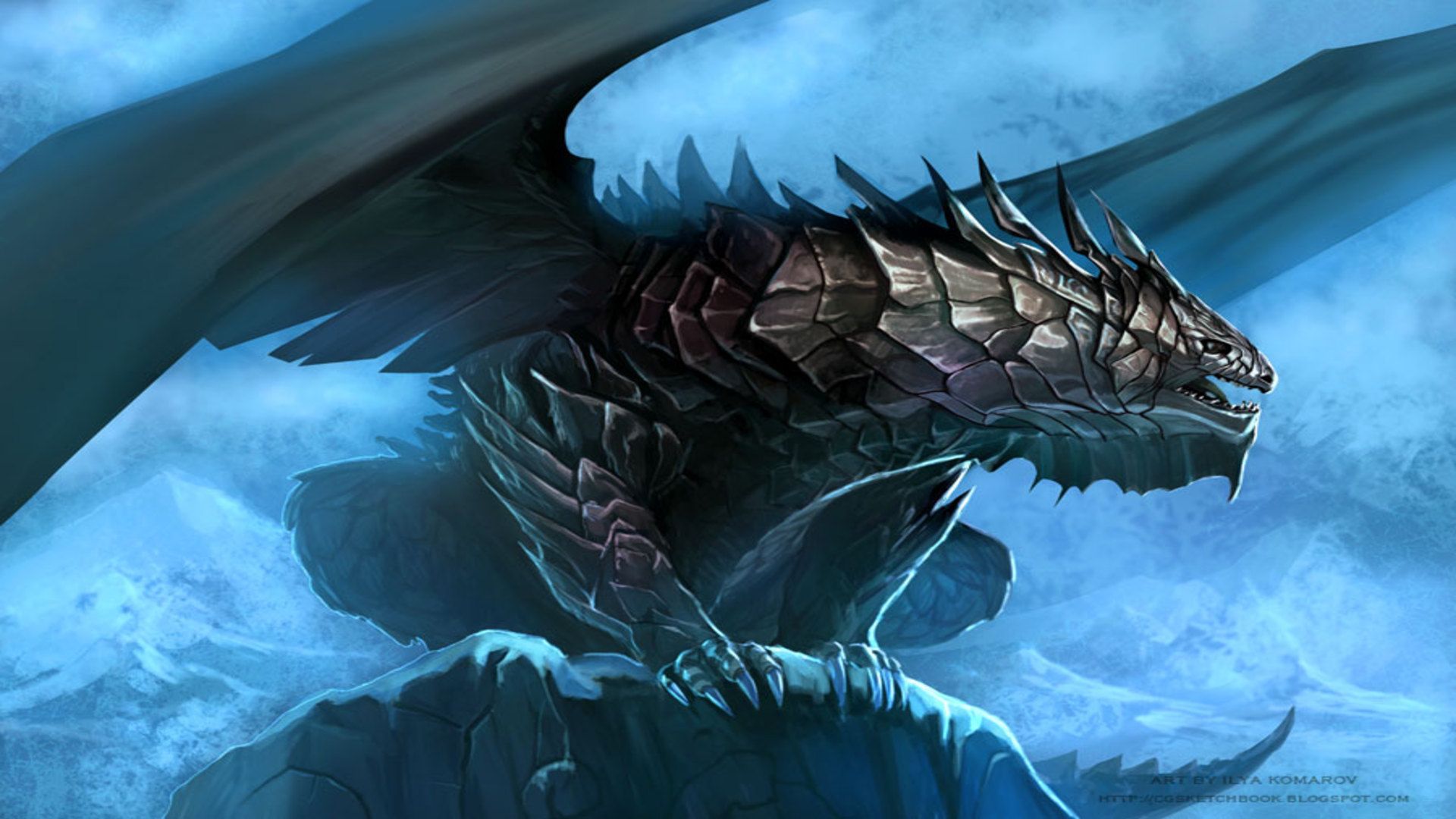 Drago nero tra nuvole blu, 1920x1080 Full HD, Laptop