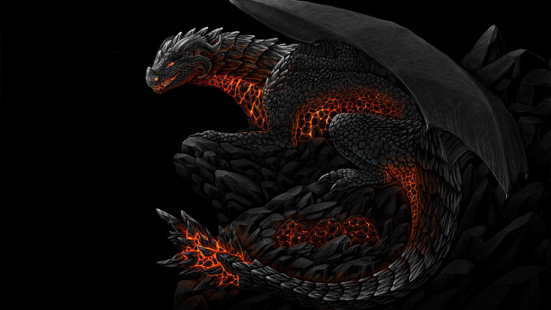 drago nero con lava, 1920x1080 Full HD 1080p, PC