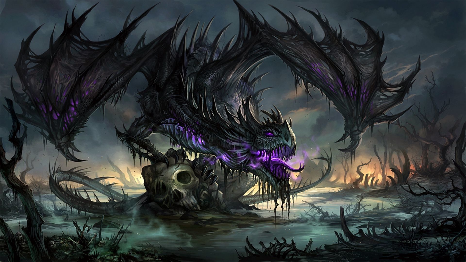 Drago nero con teschio, 1920x1080 Full HD 1080p, Laptop