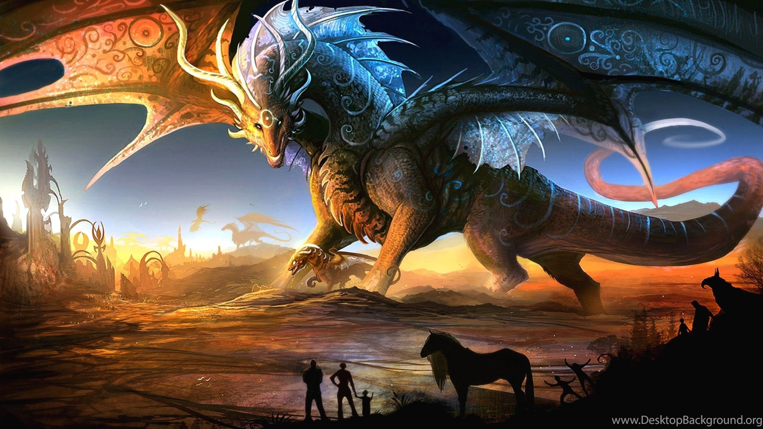 Drago fantasy in paesaggio desertico, 2560x1440 2K, Desktop