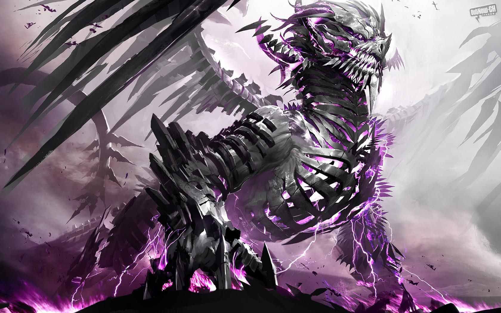 Drago nero con fulmini viola, 1680x1050 HD, ROG Asus Laptop