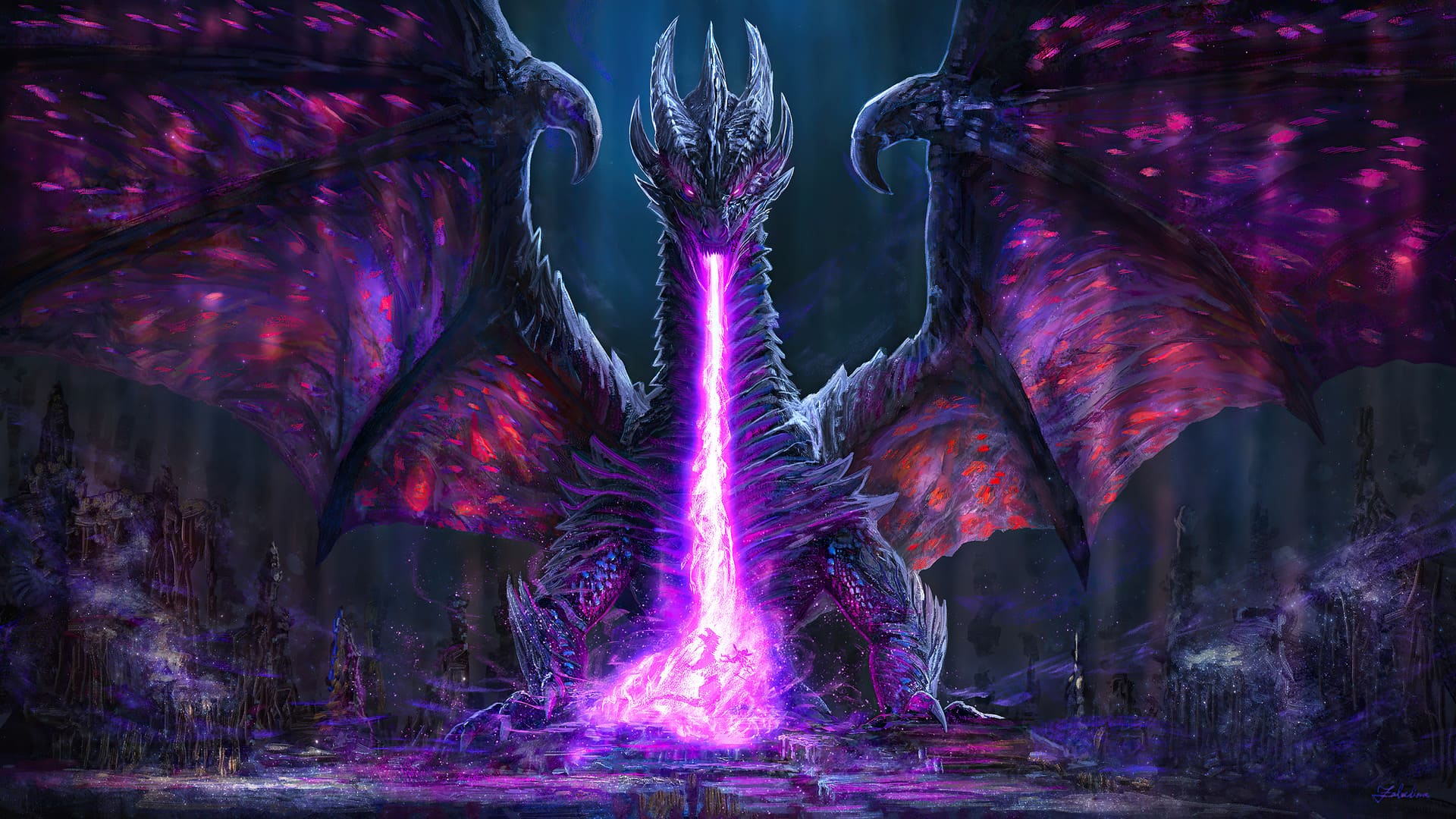 Drago con soffio viola, 1920x1080 1080p, PC Desktop